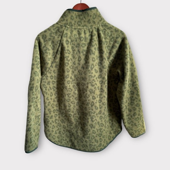 J. Crew Fleece Pullover, Green with Cheeta Print Size Small Like New - Picture 2 of 3